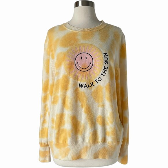 Sandro x Smiley Walk To The Sun Sweater Size 4 Yellow White Cashmere - Picture 12 of 12